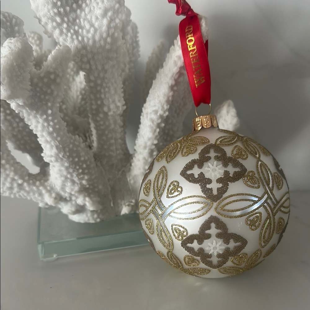 WATERFORD Elegant Gold, White and tan  Holiday Ornament.